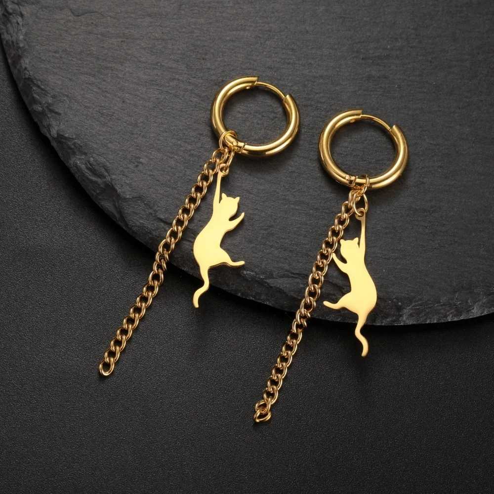 Eueavan Jumping Cat Dangle Earrings Stainless Steel Long Tassels Hoop Earrings Cute Kitten Animal Jewelry Gifts for Women Girls XJ250722