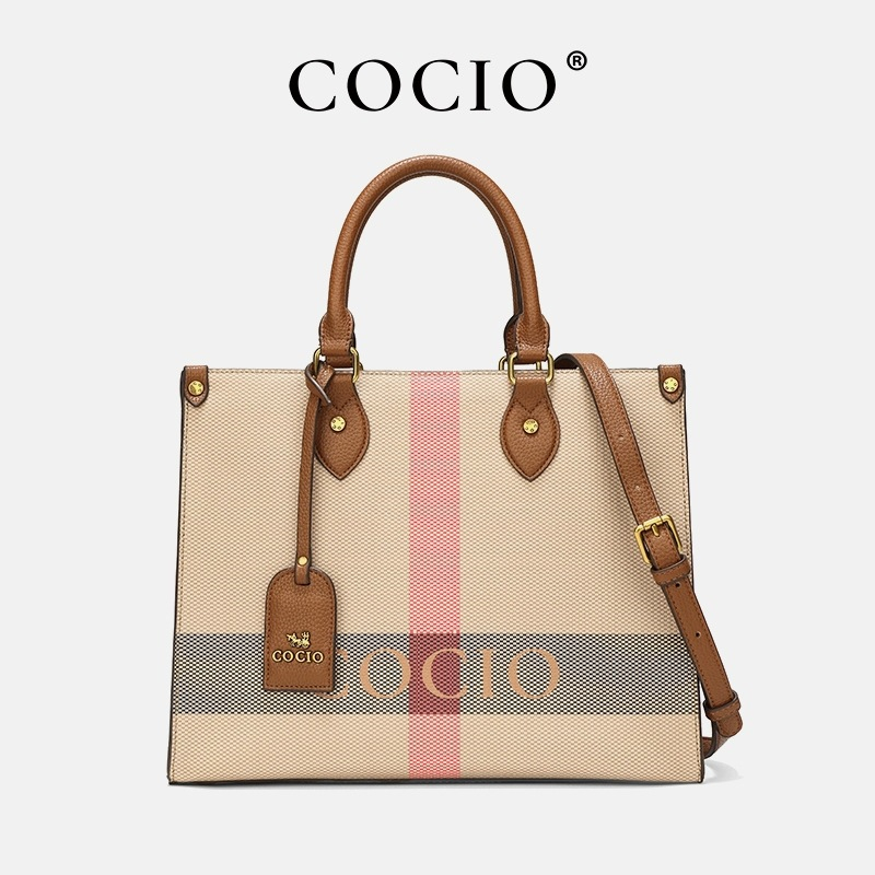 COCIO designer Fashionable versatile color blocking large capacity commuting light travel casual hand-held plaid tote bag