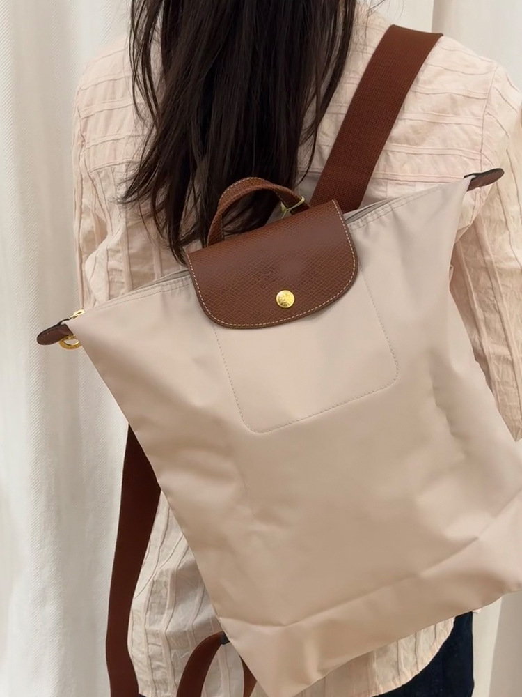 longly champes French Backpack Large Nylon Folding Waterproof Backpack Large Capacity Dumpling Bun Men's and Women's Commuting Backpack