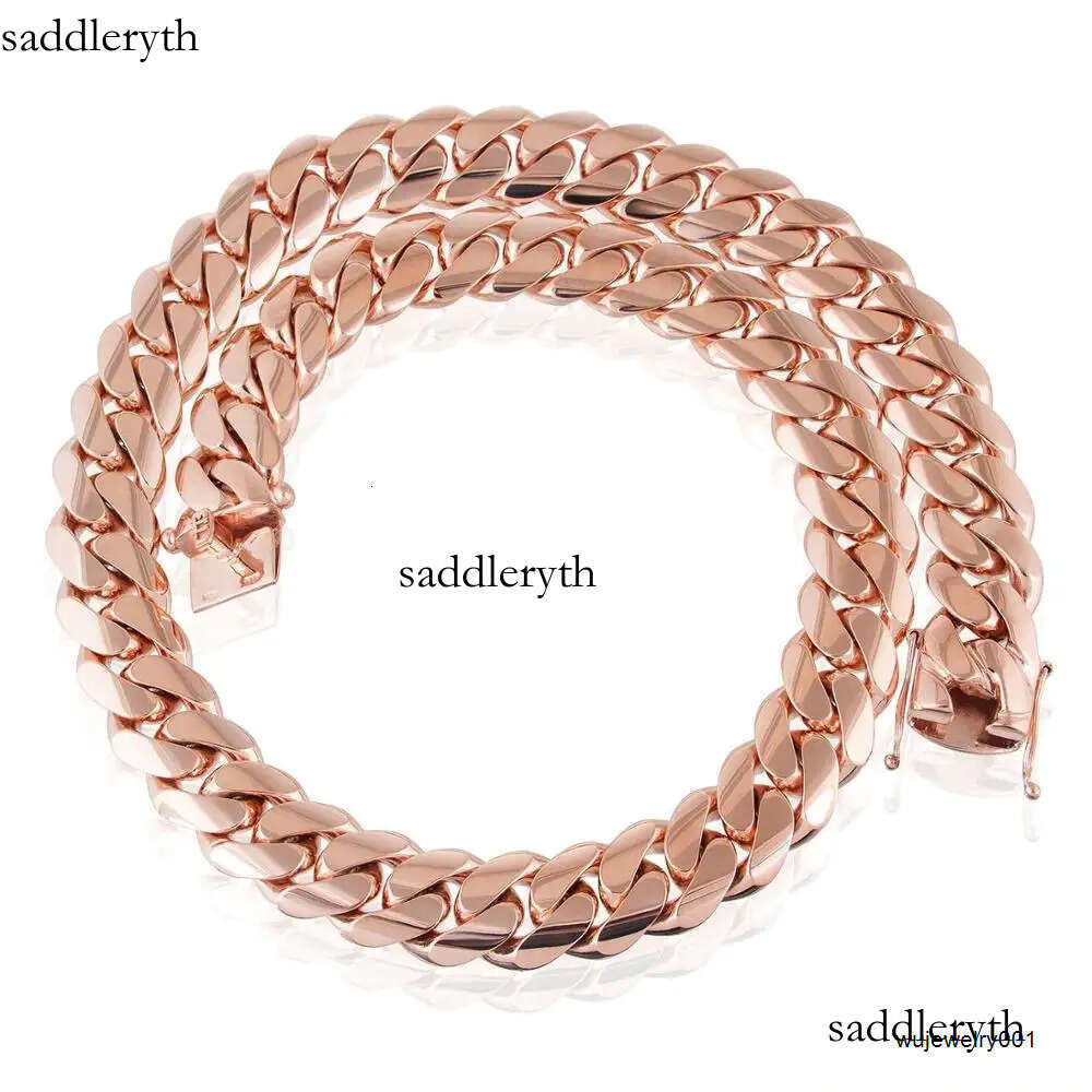 necklace moissanite chain Free shipping Stainless Steel Mens Link Necklace 14k Rose Gold Thick Miami Cuban Chain