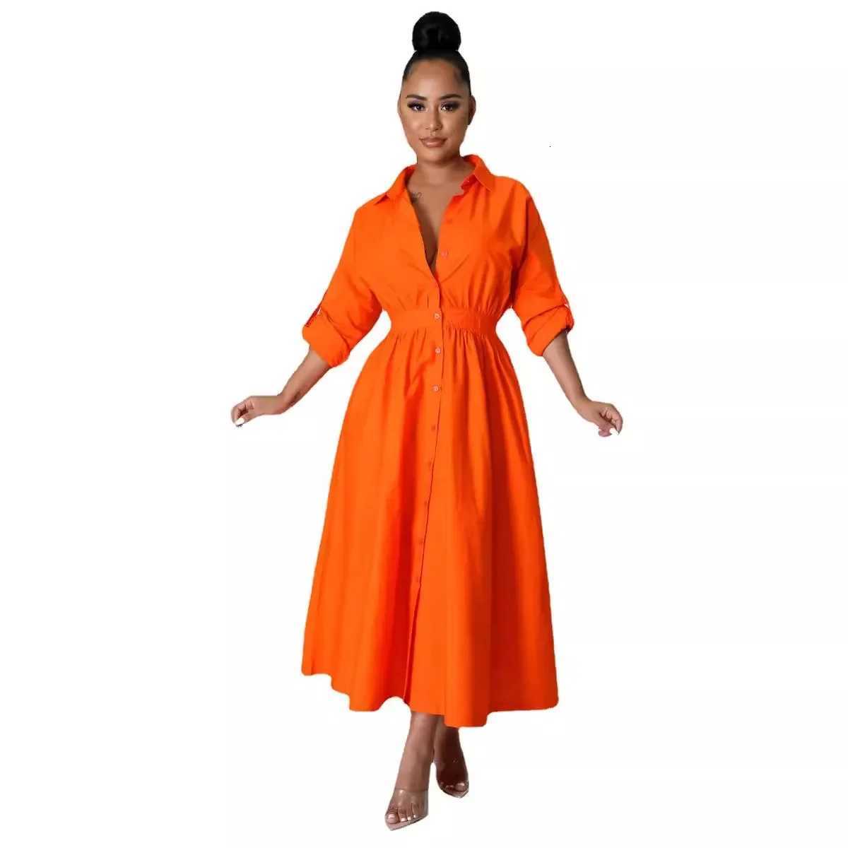 4383 Womens Fashionable Micro-Popping Shirt Dress Loose-Fit Long Sleeve Long Dress European and American Style XJ250722