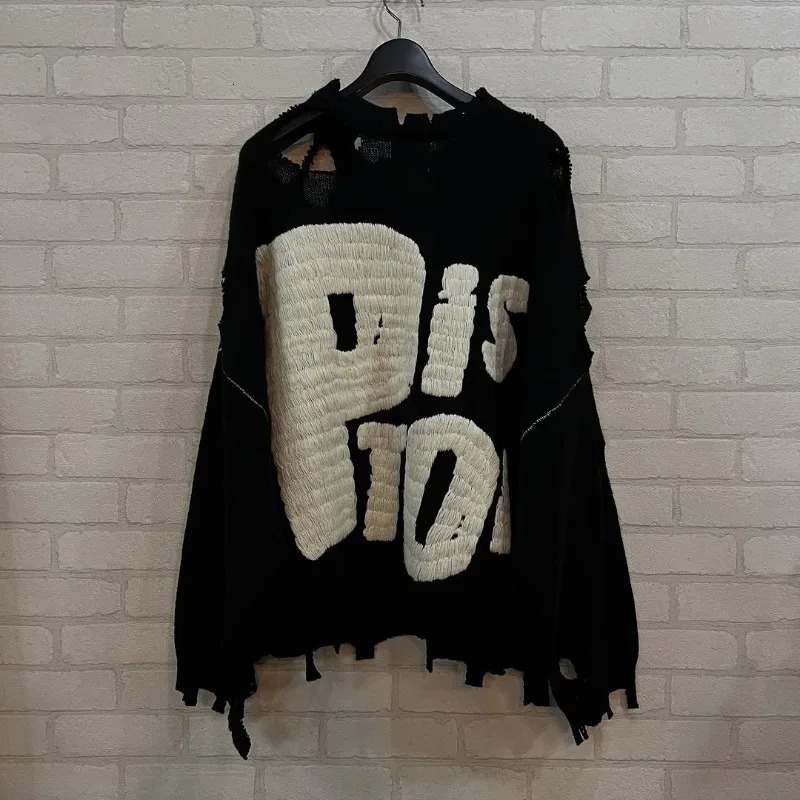 Winter Wool Saint Round Neck Needle Embroidery Letters Ripped Style Street Fashion Men Women 1 1 Harajuku Sweater 250717