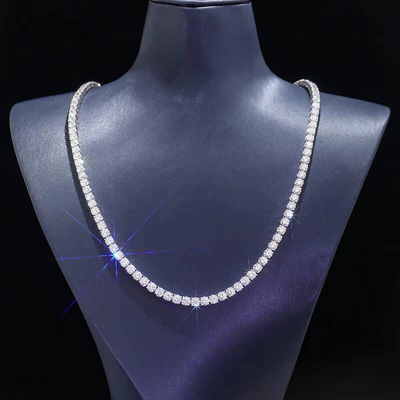 YiDiS Fine Jewelry VVS Moissanite Tennis Necklace 925 Sterling Silver Round Cut Pass Tester Shiny Luxury Chain for Men Women