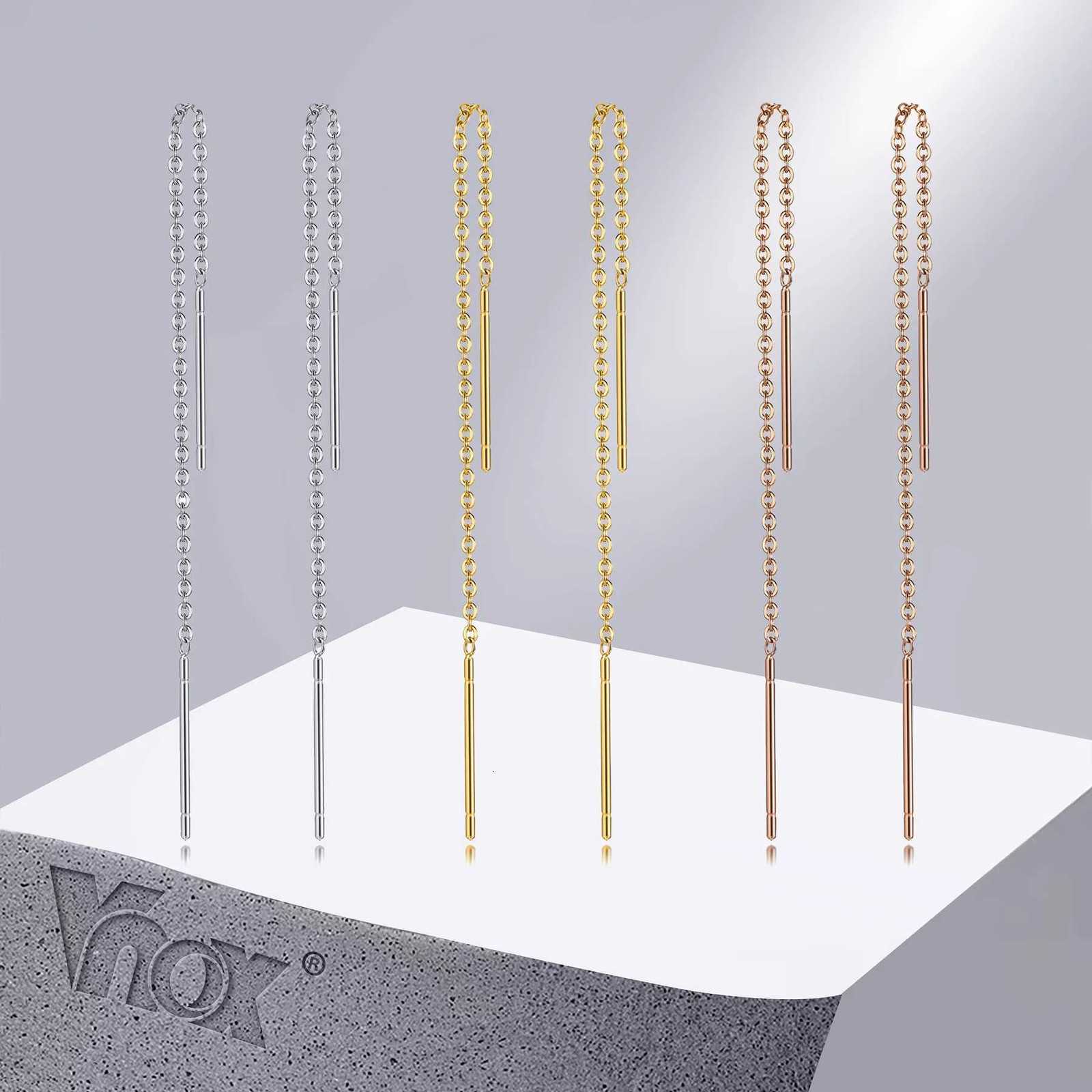 Vnox Delicate Jan Korean Long Tassel Linear Chain Earrings for Women Stainless Steel Ear Line Threader Dangle Earring XJ250722