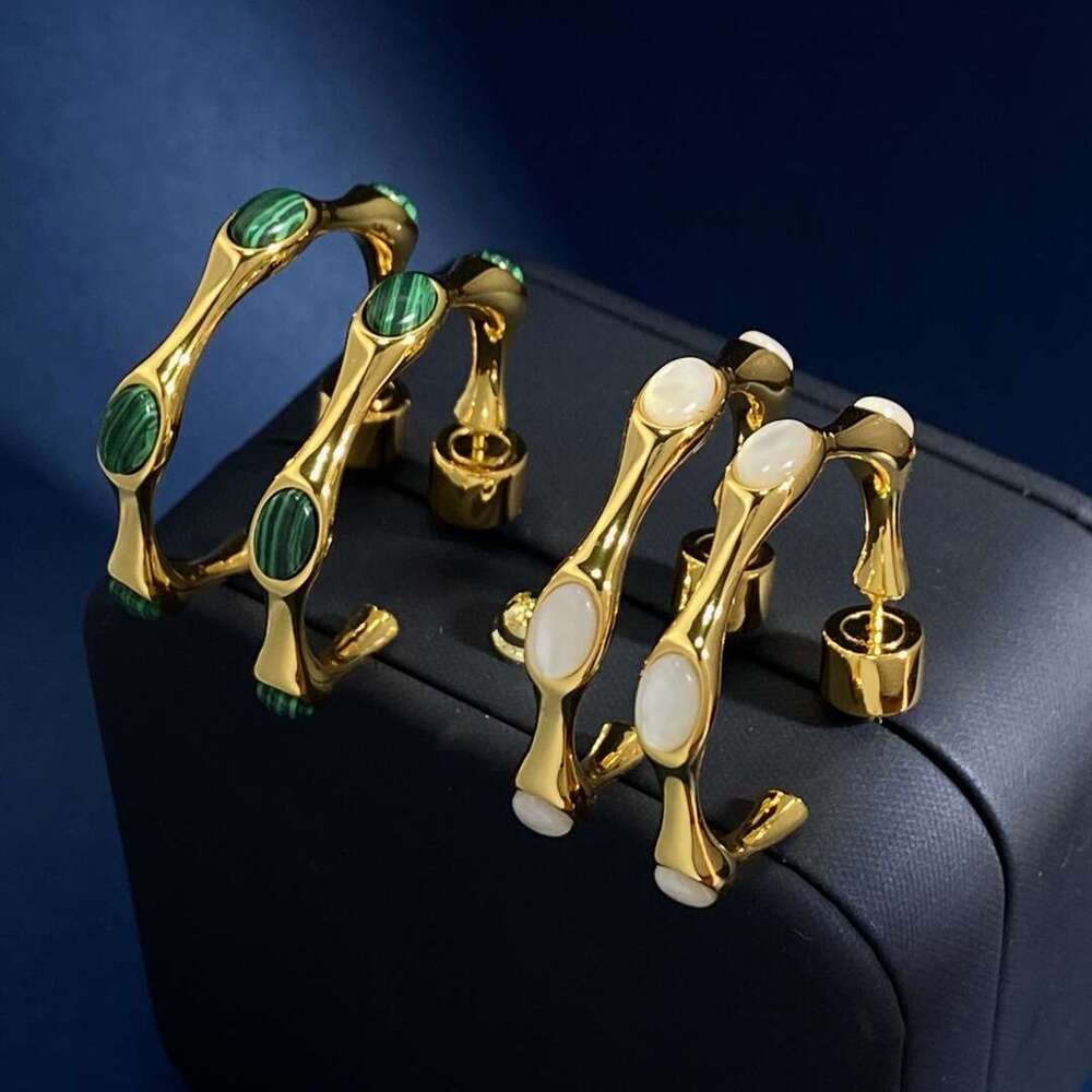 Fashion Oval C-Shaped Bamboo Stud Personality Exaggerated Ear Jewelry Brass Electroplated Real Gold Earrings