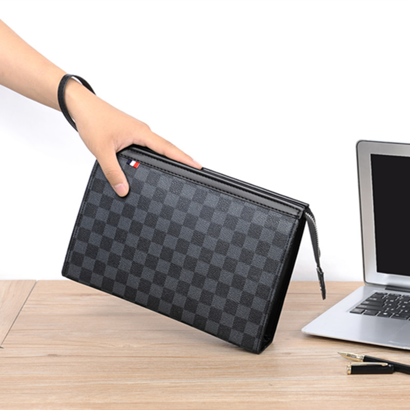 Checkerboard pattern handbag high-end business leisure men's handbag large capacity men's handbag cross-border wholesale 2025