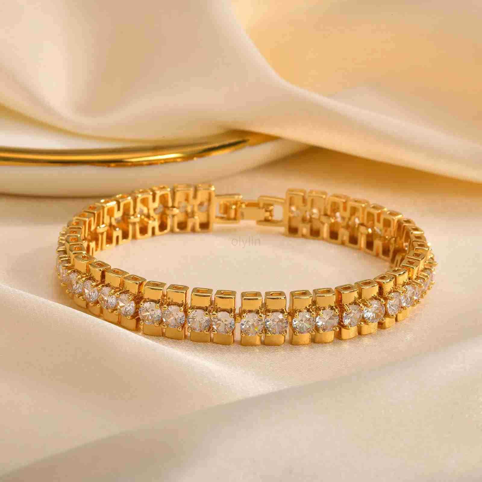 14K Gold Plated Paperclip Chain Bracelet Cubic Zirconia Watch Strap Chunky Link Adjustable Stackable Jewelry For Women Girl Gift M250722