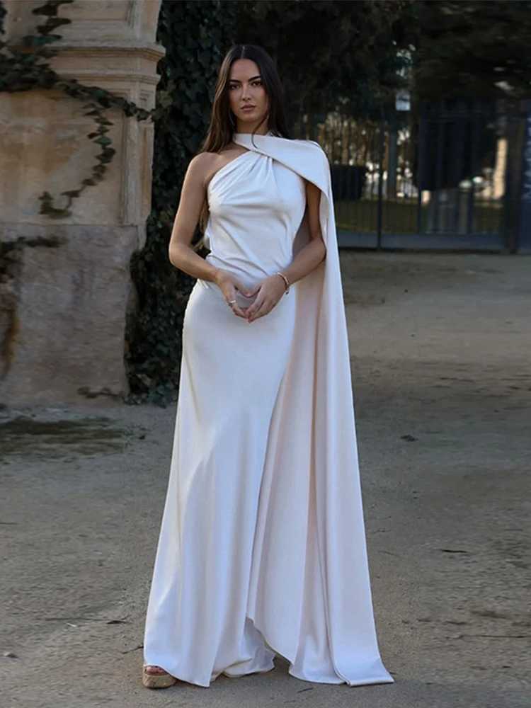 Sexy Satin Ribbon Party Dress Women Halter Backless Off Shoulder Sleeveless Fe Dresses 2024 Summer Solid Robe Gown XJ250722