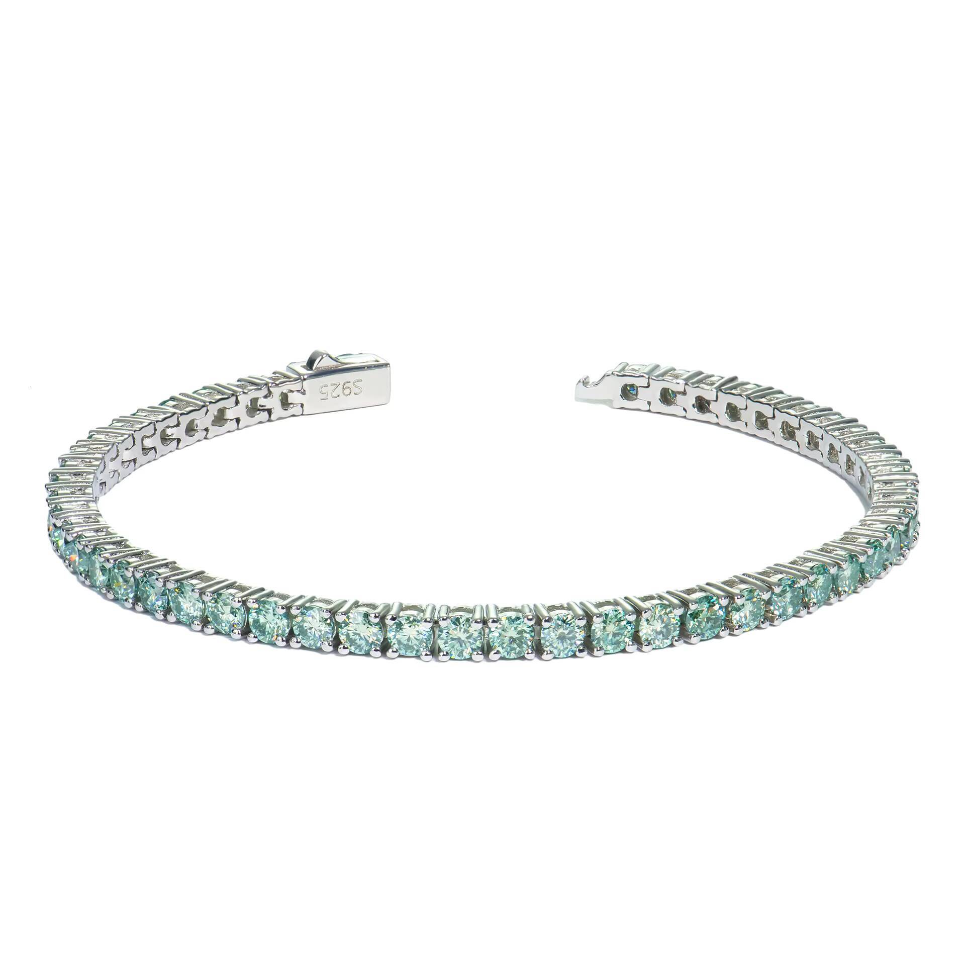 Luxury Trendy S925 Sterling Silver Green Blue Colored Hip Hop Style Moissanite Tennis Bracelet Fine Jewelry Chain Bracelet