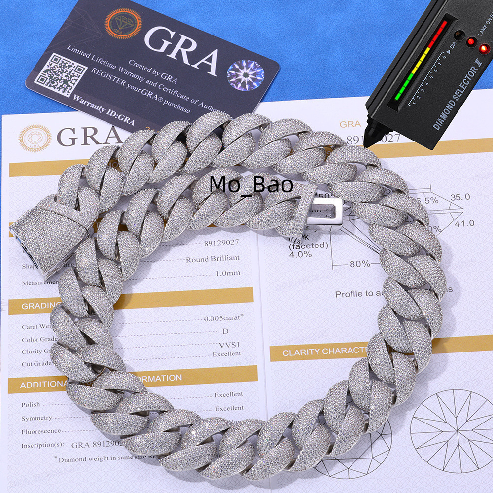 Fine Jewelry Lced Out Cuban Spring Buckle Tennis Chain S925 Silver Moissanite Necklace Hip Hop Mens Bracelet Necklace