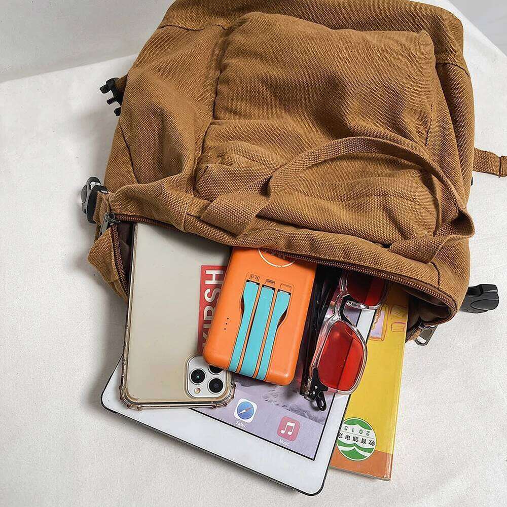 Canvas Vintage Commuting School Bag Solid Color Student Rucksack Aesthetic Hippie Y2K Backpack for Women and Girls