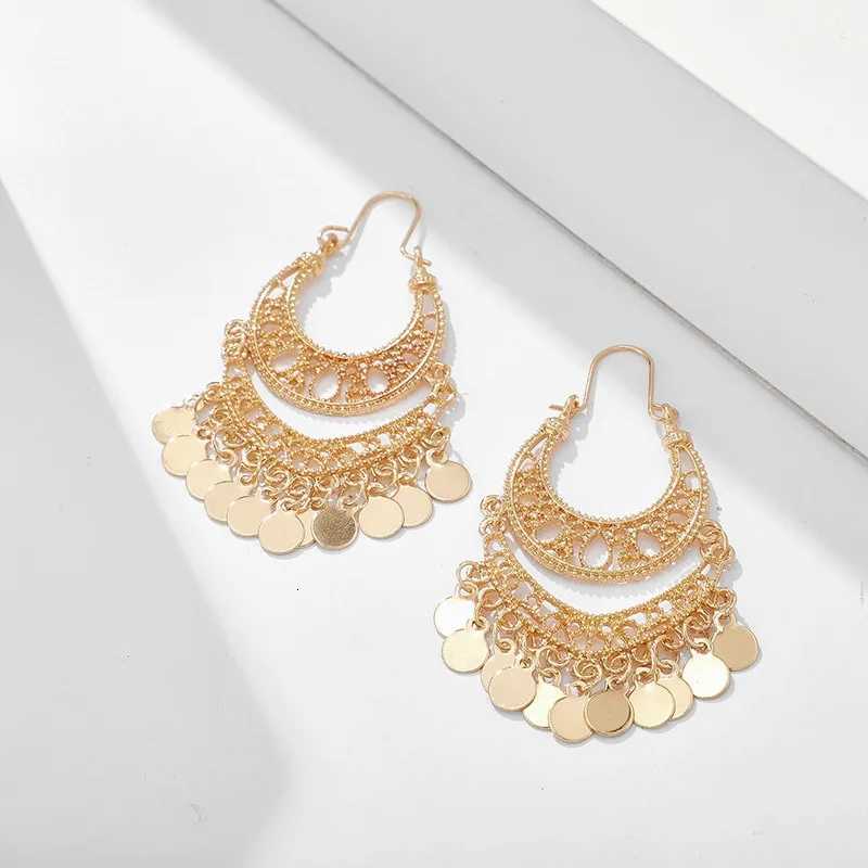 Bohemian Fashion Trend Gold Sequin Tassel Hoop Drop Earrings Womens Luxury Ethnic Style Party Bridal Gift Accessories XJ250722