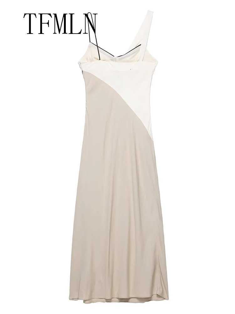 2025 Summer Women Patchwork Slim Strap Dress TFMLN Women Patchwork Slim Strap Dress Pilar Sleeveless Beach Party Sexy Asymmetrical Midi Dress XJ250722