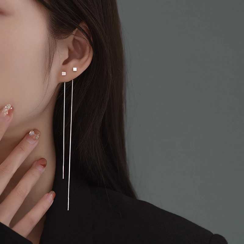 1Pair S925 Silver Needle 13CM Square Earrings Line Tassel Chain Drop Earrings Womens Straight Line Jewelry New Year GiftsXJ250722
