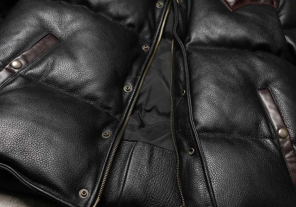 Winter Extra Thick Leather Down Bread Jacket Mens Vintage Leather Jacket Warm Jacket with Cowhide and Duck Down W250722