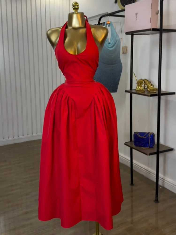 1200 Women Halter V-neck Backless Sleeveless Big Swing Bodycon Midi Maxi Long Dress 2025 Vacation Sexy Party Evening Dresses XJ250722
