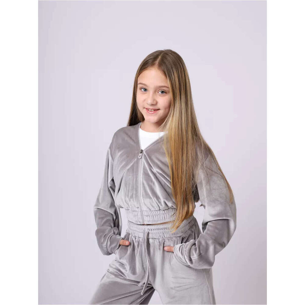 Autumn Winter Girls' Sports Hat Velvet Casual Sweatshirt Two-Piece Set B5