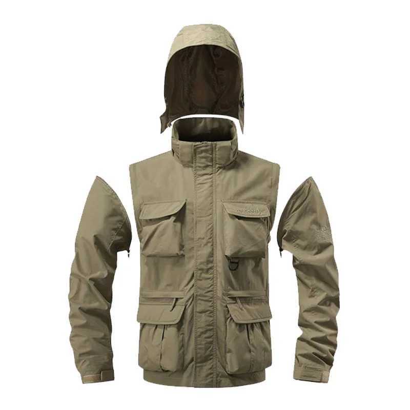 Mens Sleeveless Windproof Jacket Outdoor Casual Multi Pocket Workwear Jacket Design Waterproof Breathable and Thickened W250722