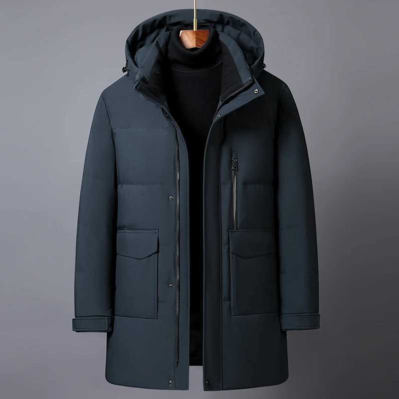 2025 Winter Mens Business Casual Warm Hooded Duck Down Jackets Solid Color Puffer Coats Loose Windproof Thick Parkas W250722