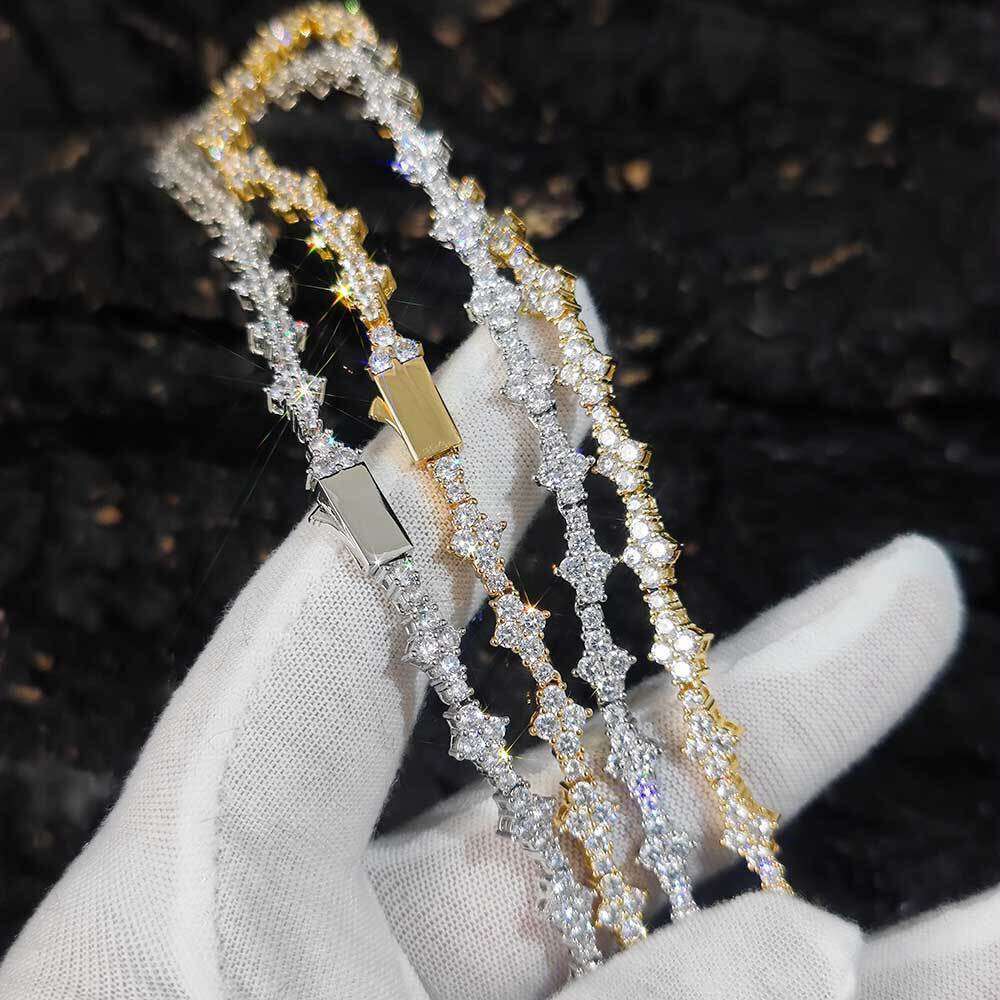 New Product Launch 3MM Flower Tennis High Quality Bracelet Pass Dia Tester Fashion Iced Out Cross Sier Necklace Moissanite Chain