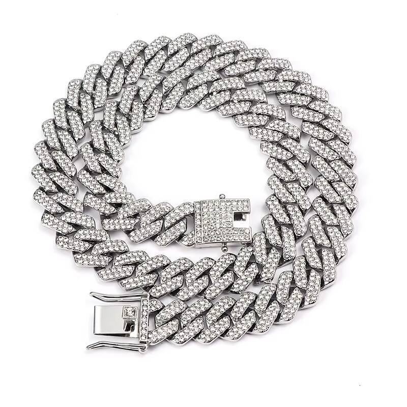 Hip Hop Fashion Jewelry 18K Gold Plated Alloy 14MM Chain Necklace Luxury Full Diamond Zircon Cuban Chain Link Necklace Women Men