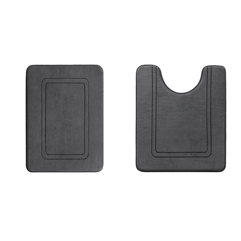 Memory Foam Bath Mat 2 Set Non Slip Super Soft Water Absorbent Machine Washable U Shape Toilet Mats Dark Grey Bath Rug Set