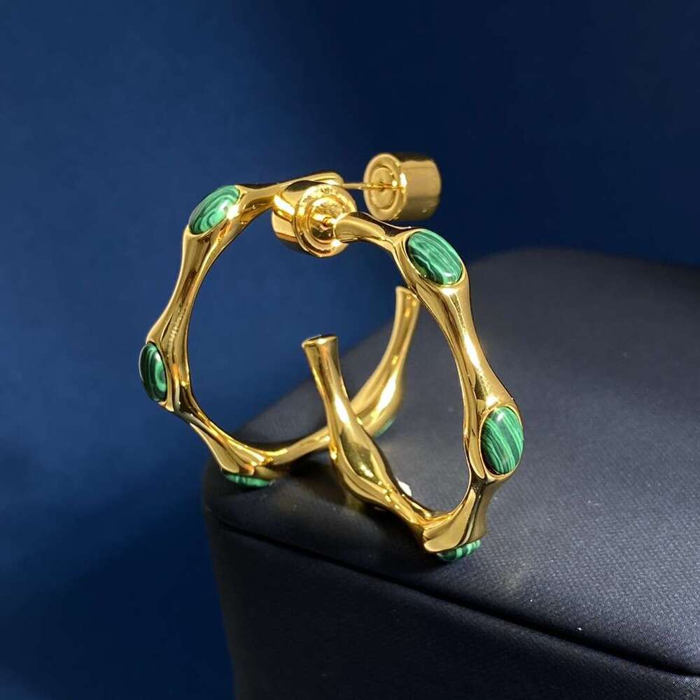 Fashion Oval C-Shaped Bamboo Stud Personality Exaggerated Ear Jewelry Brass Electroplated Real Gold Earrings