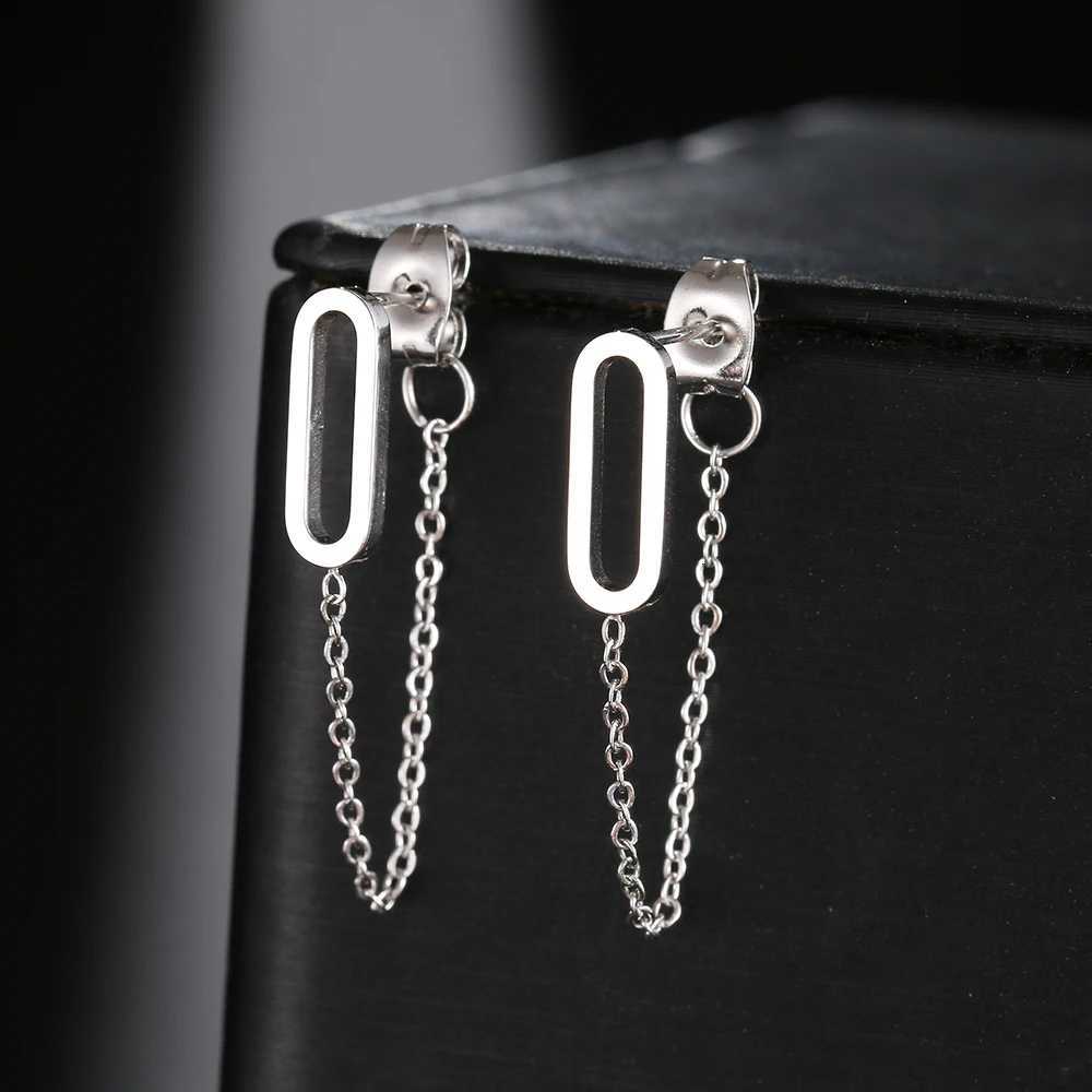 2022 Trend Stainless Steel Earrings Classic Style Hollow Rounded Rectangle Fashion Tassel Chain Earrings for Women Jewelry Gifts XJ250722