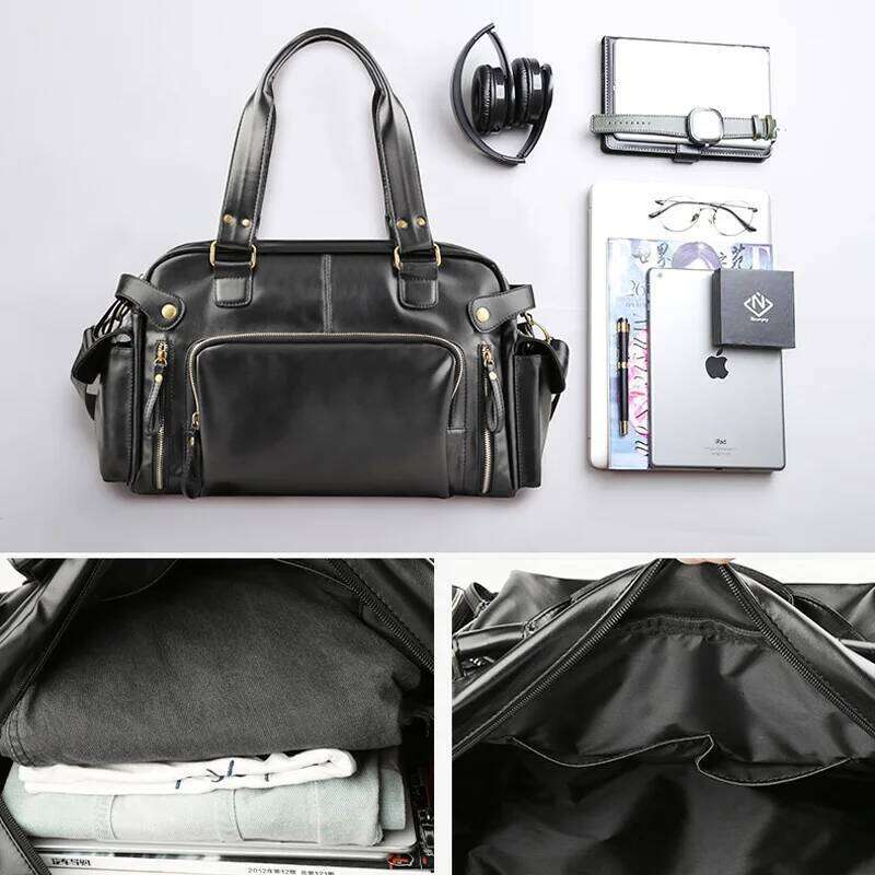 Men's Soft Leather Briefcase For Laptop Tote Business Shoulder Messenger Handbag Leisure Large Travel Bags Black XA158C