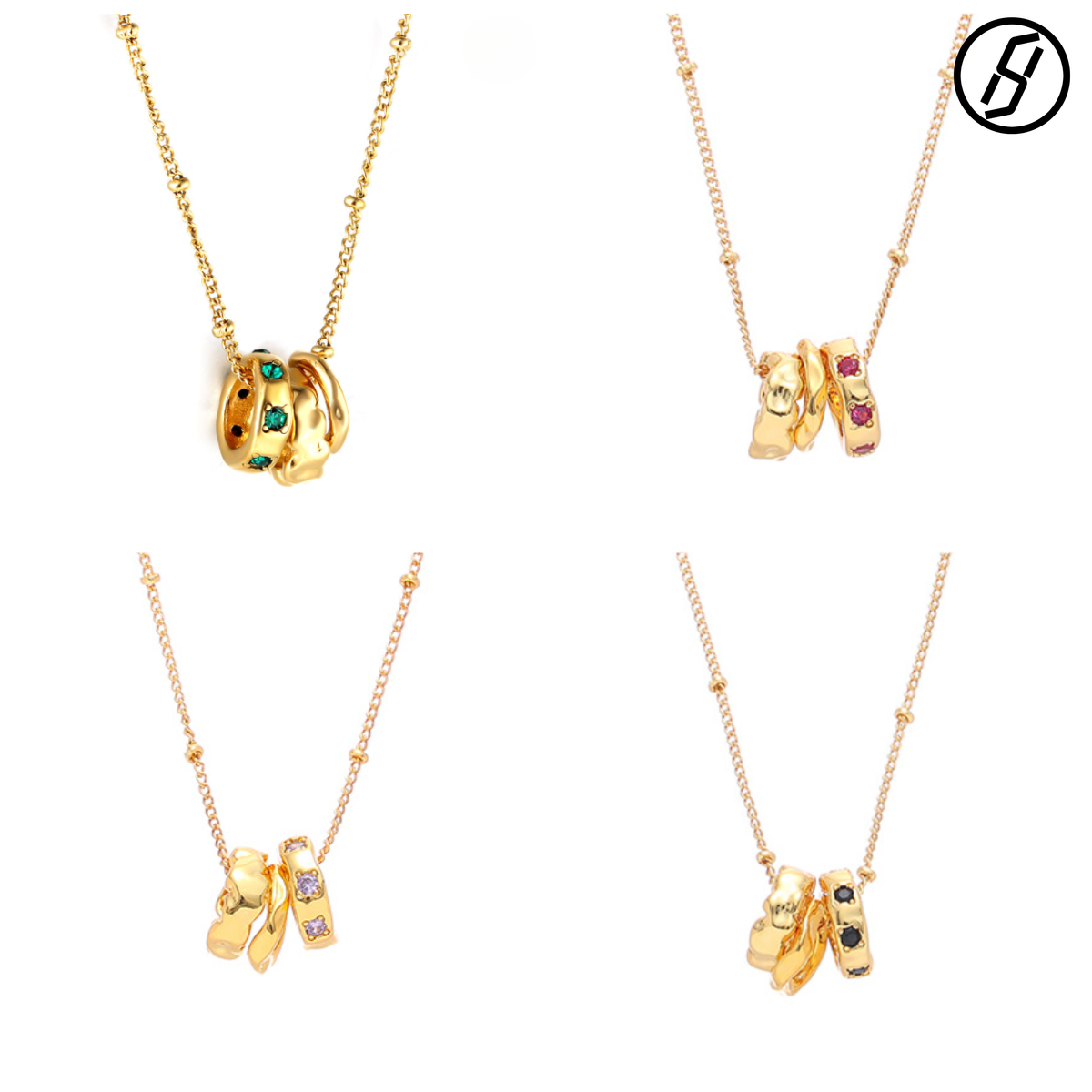 Japanese Korean Style Fashion Titanium Steel Pendant Inlaid with Zircon Trendy Personalized Accessories Three-ring Buckle Bee Necklace Designer Women&