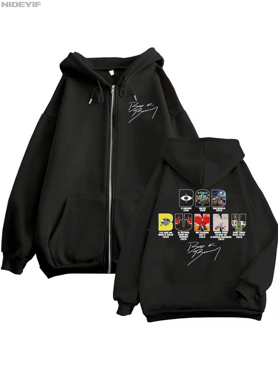 Bad Bunny Merch 2025 Tour Hoodie Zipper Men Women Jacket Hiphop Streetwear Outfit Sweatshirt Tops BB1