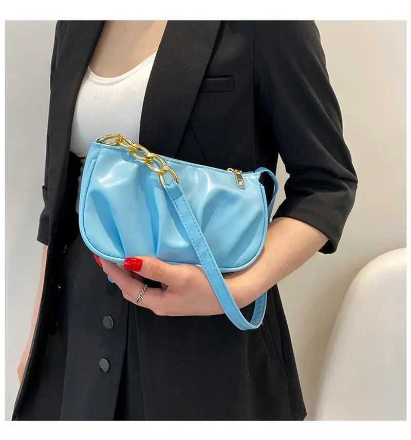 Vintage Women Pleated Thick Chain Shoulder Underarm Bag Casual Fashionable Ladies Small Handbag Purse Solid Color Square Bags XJ250704