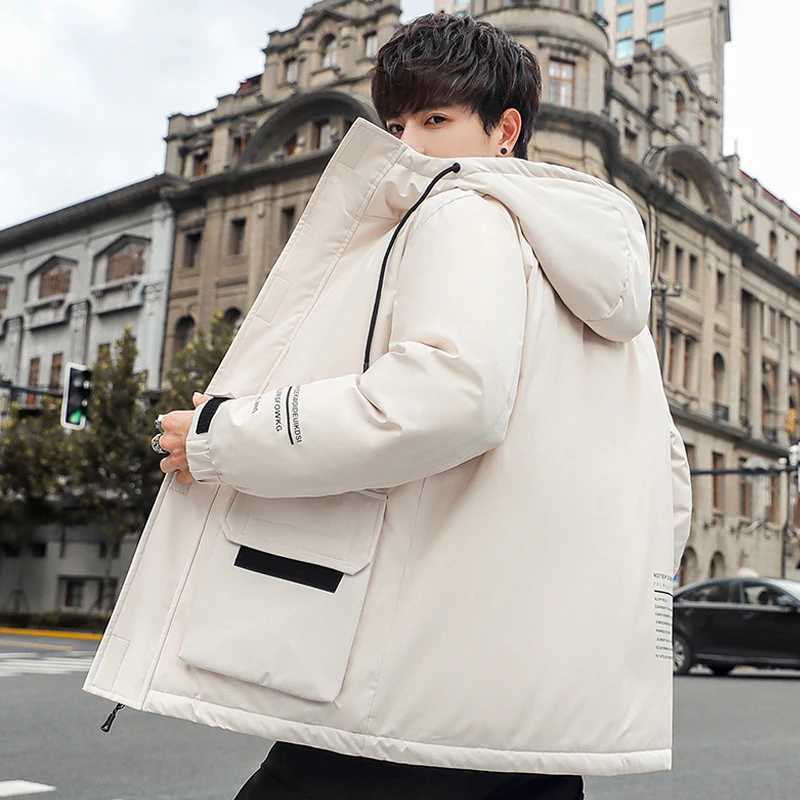 Fashion Winter Mens Casual Hooded Down Jackets Windproof Loose Warm Cotton-Padded Coats Streetwear Solid Thick Tops Parkas W250722