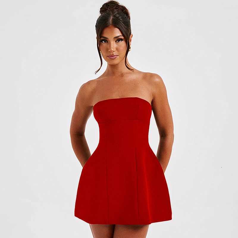 Strapless A-Line Dress Womens Summer New Solid Fashion Strapless Sexy Off Shoulder Dresses Bodycon Ele Club Party Dresses XJ250722