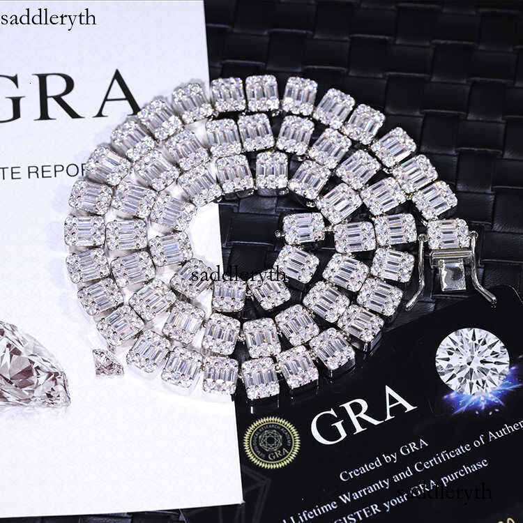 Yu Ying Hip Hop Jewelry Sterling Sier 9mm Width Vvs Baguette Moissanite Cuban Link Chain Necklace