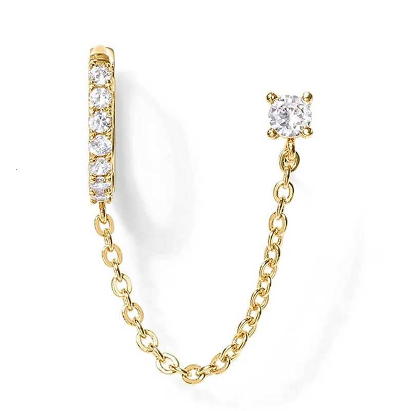1PC Tassel Chain Earrings for Women Cubic Zircon Ear Stud Hoop Two Hole Earrings Statement Female Accessories Hot Jewelry XJ250722