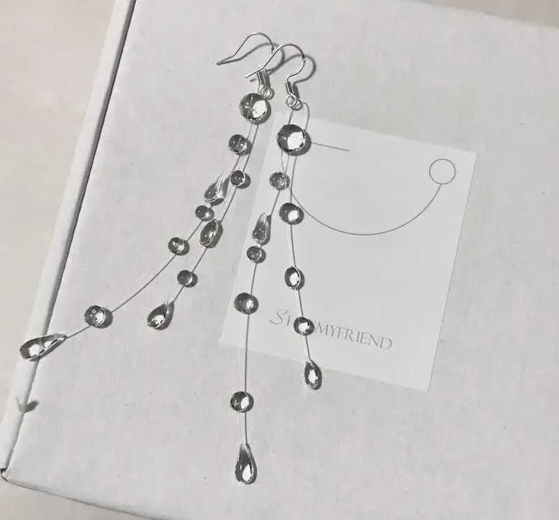 Handmade Water Drop Earrings Necklace for Women Fashion Transparent Crystal Bead Long Tassel Earrings Wedding Party Jewelry Gift XJ250722