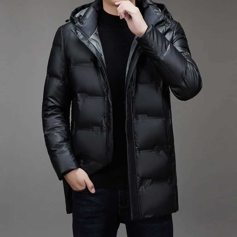 Casual Mens Warm Mid-Length White Duck Down Jackets Winter Outdoor Windproof Hooded Puffer Coats Streetwear Thick Down Clothing W250722