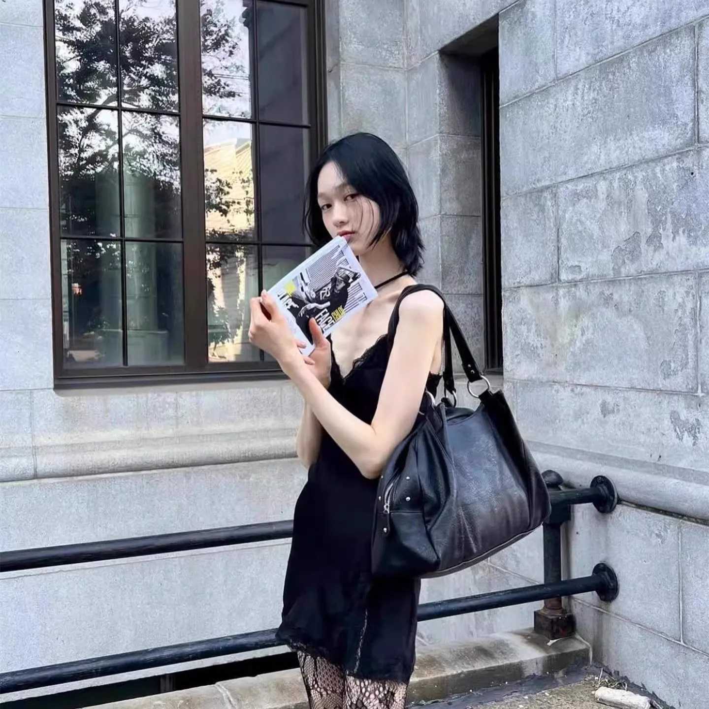 24FW Korean Niche AS Leather Mini Motorcycle Single Shoulder Armpit Bag Large Capacity Handbag Y250722