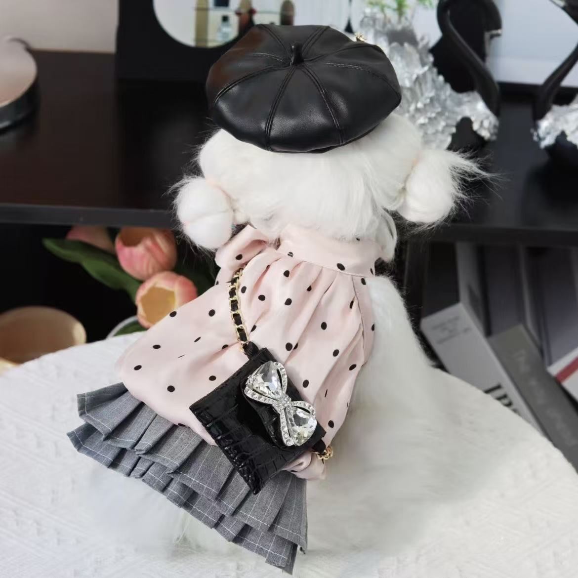 T788 Dog cat dress spring and summer thin pet clothes breathable lace polka dot skirt anti-hair loss cute ins style