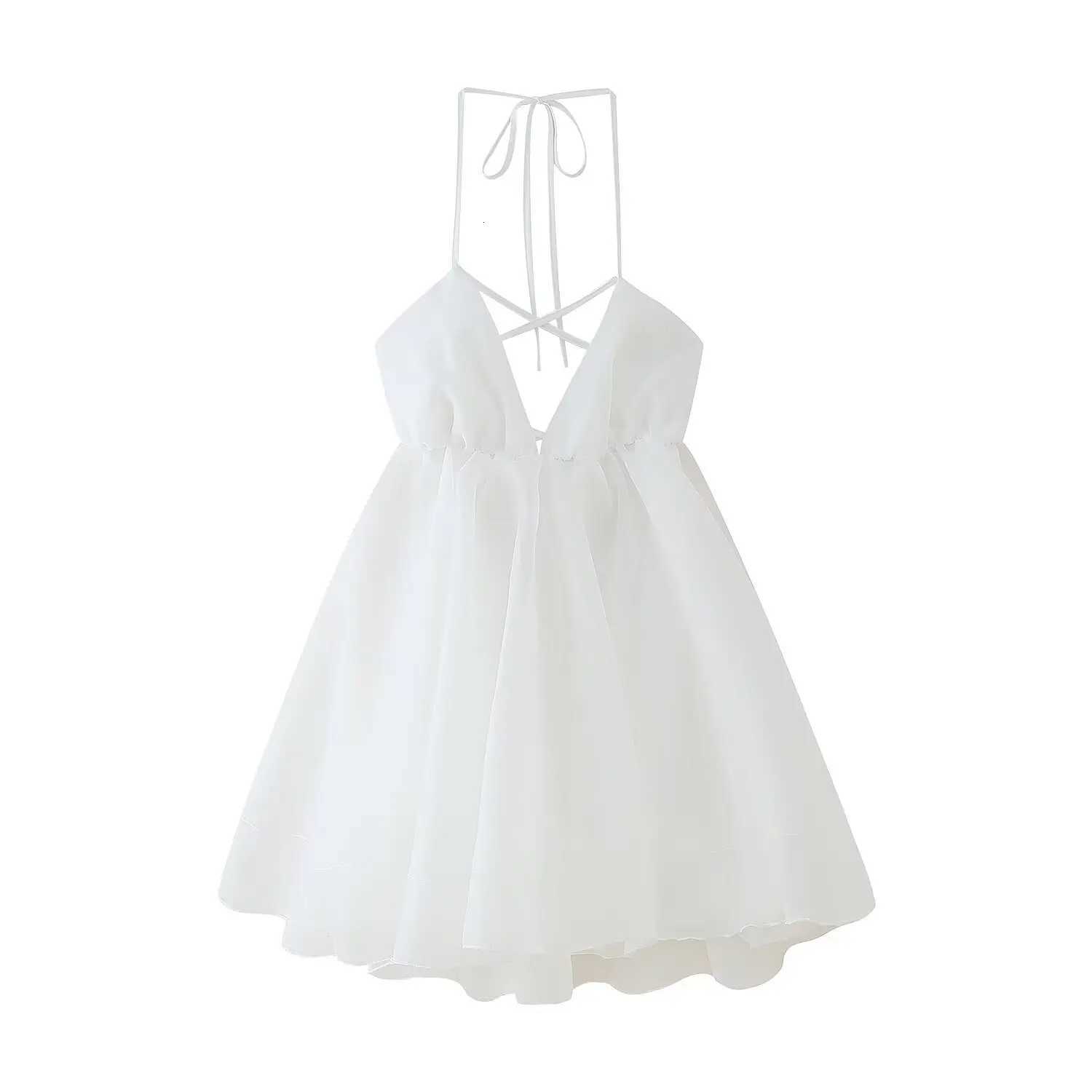 2025 Summer Sexy Backless Women Dress Lace-up Loose Pleated Hem Mini Dress Women Sleeveless High Waist Vacation Party Dress XJ250722