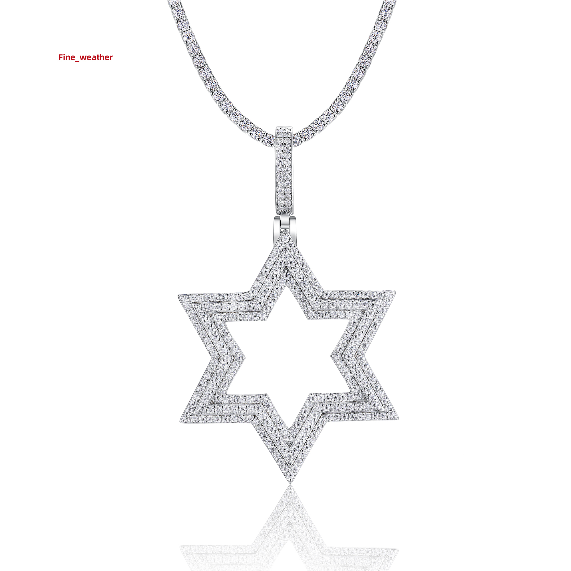 Star Moissanite Pendant Necklace 925 Sterling Silver 18K Gold Plated Full Moissanite Pave Modern Hip Hop Streetwear Style