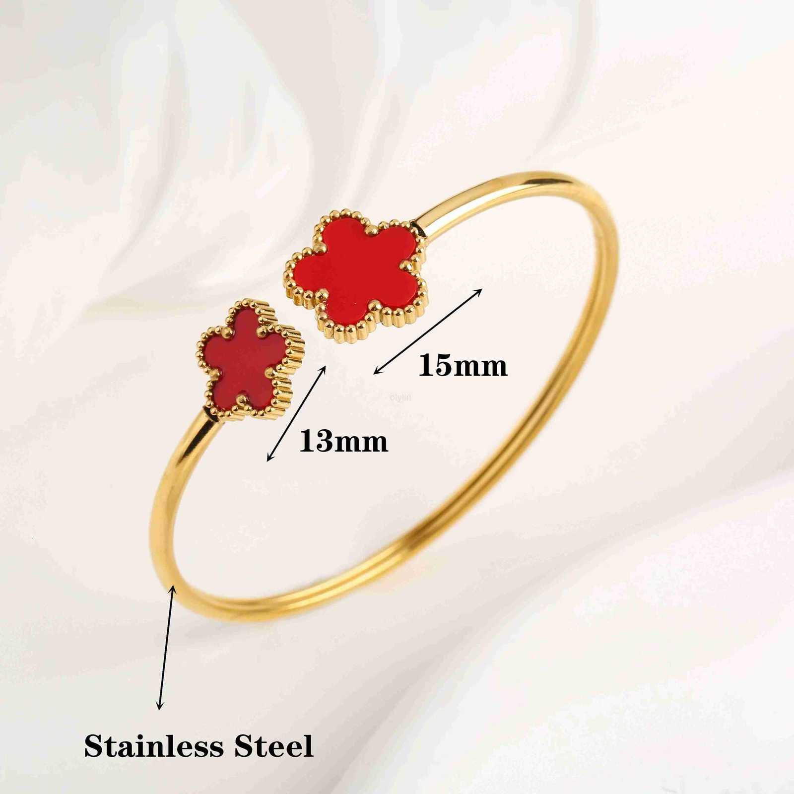 StainlESS Steel Exquisite Five-leaf Flower Open Bangle Gold Color Waterproof PVD Plated Wrist Jewelry Bijoux For Women M250722