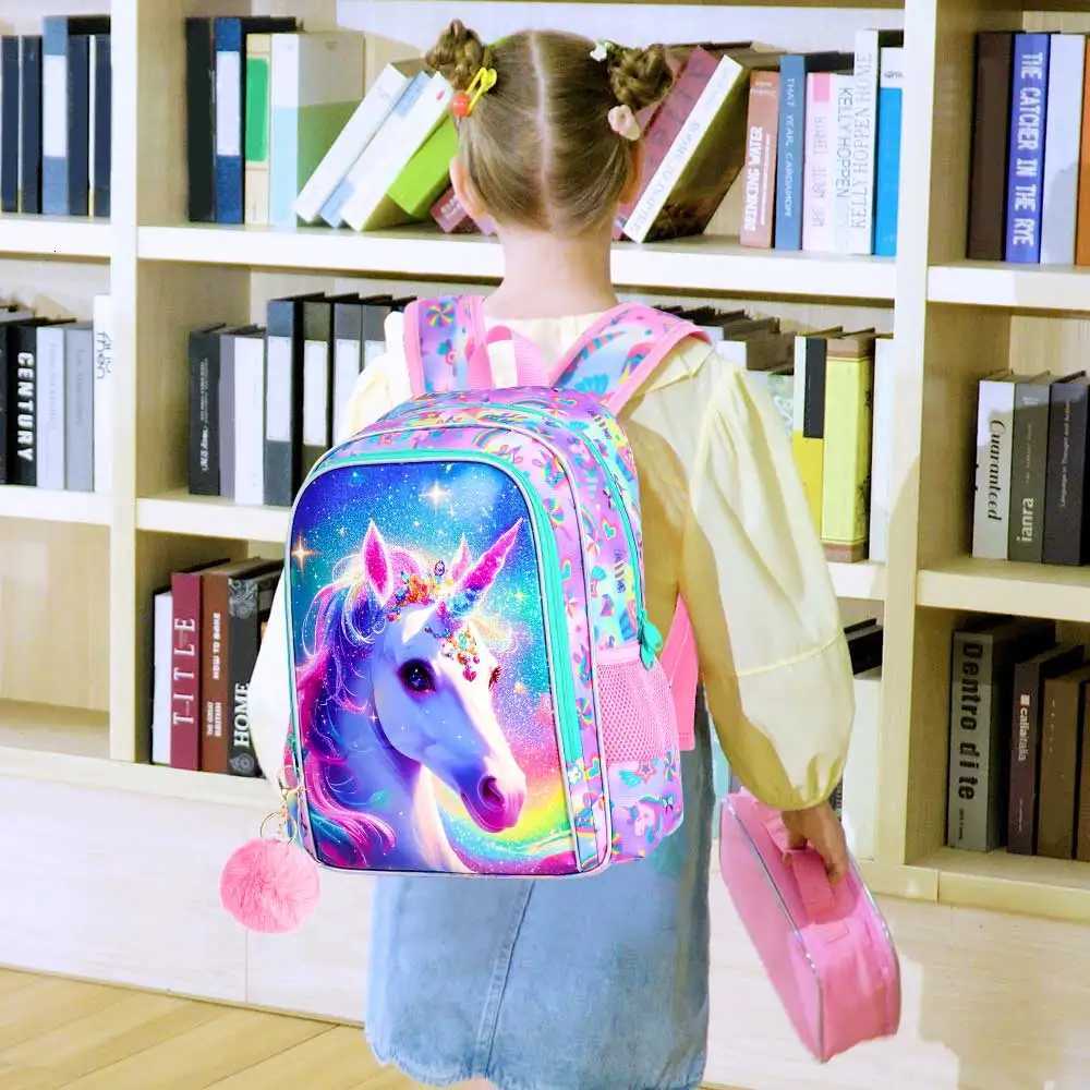 16 Kids Backpack for Girls 3-Piece School Bookbag with Lunch Box Unicorn Backpack Set for Elementary Preschool Kindergarten Y250722