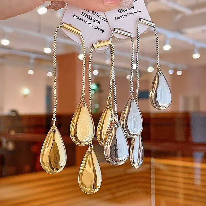 Exaggerated Metal Water Drop Earrings For Women Fashion Gold Color Long Tassel Asymmetric Pendant Earrings Jewelry Accessories XJ250722