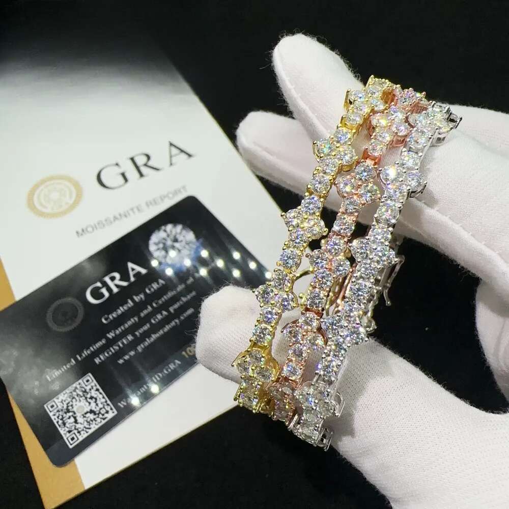 Hot Selling Sterling Sier Lab Dia Iced Out Vvs Moissanite Hip Hop Jewelry Tennis Chain Bracelet