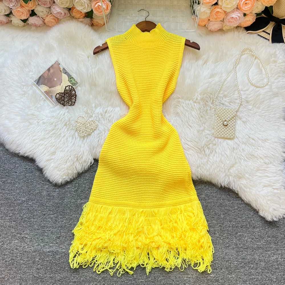 Yuoooo Women Dress 2025 New Summer Fashion Sexy Openwork Stitching Sleeveless Bodycon Party Dress Korean Lady Beach Dresses XJ250722
