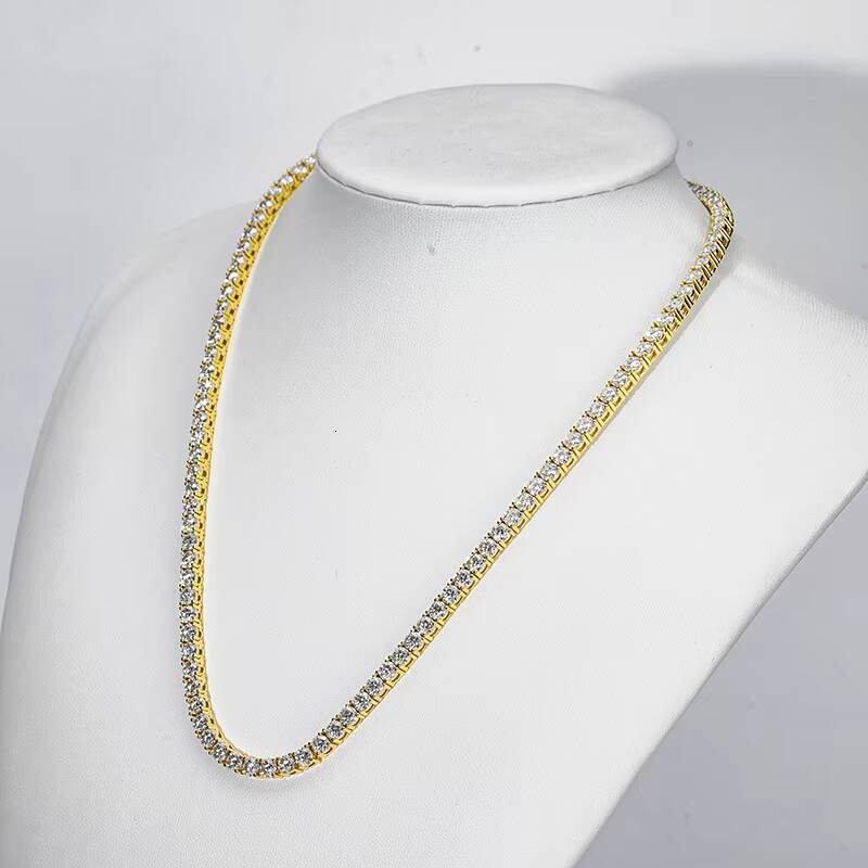 MOISSANITE 4mm Stone Hiphop Women Necklace Silver Tennis Chain Fine Jewelry Necklace