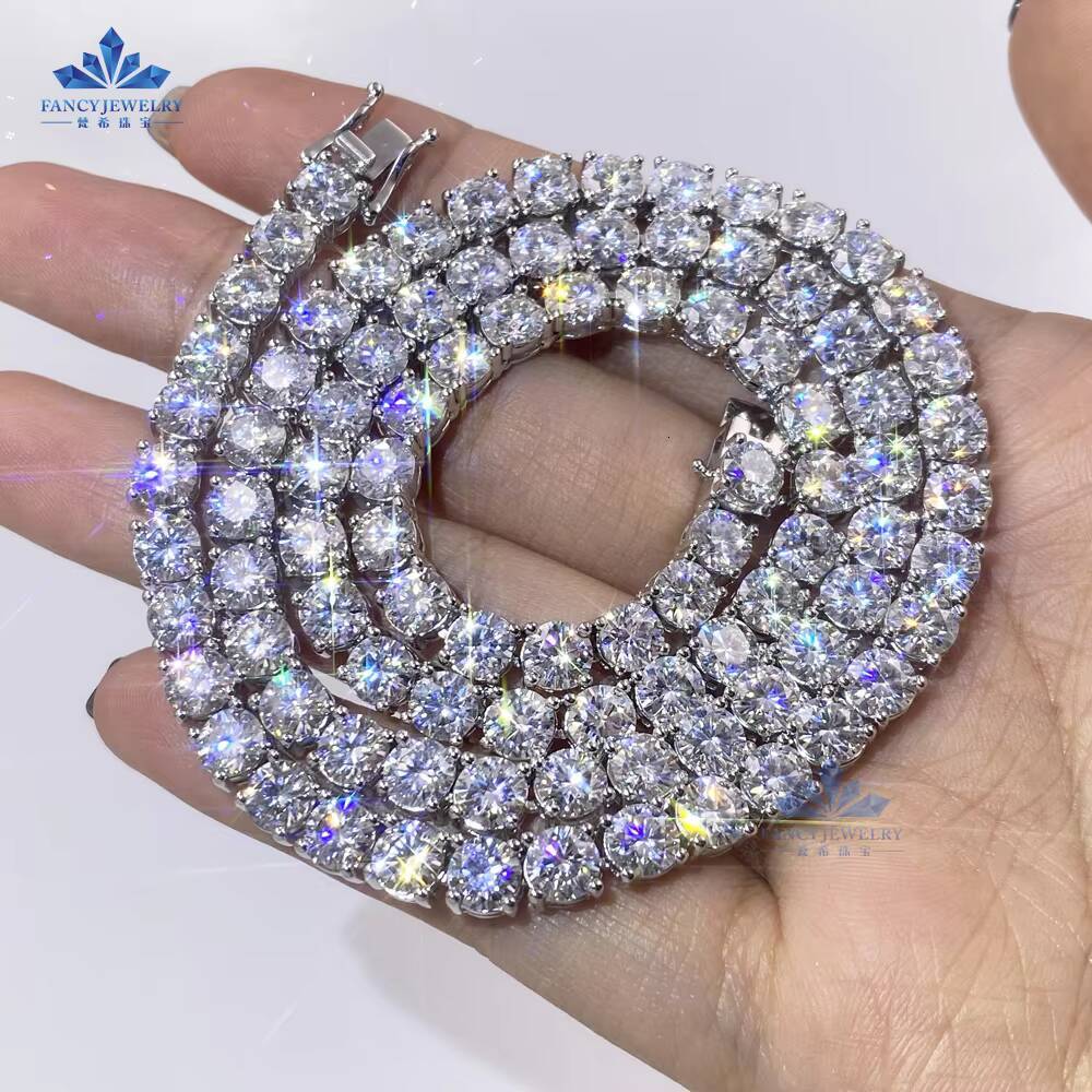 Full Size 3mm 4mm 5mm Moissanite 925 Silver Tennis Necklace Factory Price Iced Out Moissanite Diamond Tennis Chain for Hip Hop