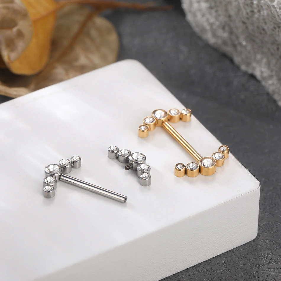 1Pc Nipple Barbell Ring CZ Crystal Gold Plated Dangled Shield Barbell for Women Internally Thrteaed Nipple Piercing 250722